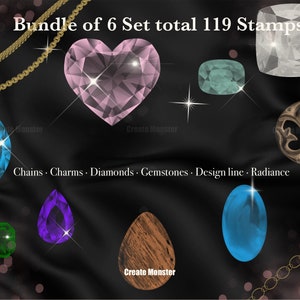 119 Procreate Stamp Sieraden Bundel Procreate Gems Diamond Diamond Procreate Tattoo Stamp Procreate Jewel stempel Procreate Chains Stamp afbeelding 3