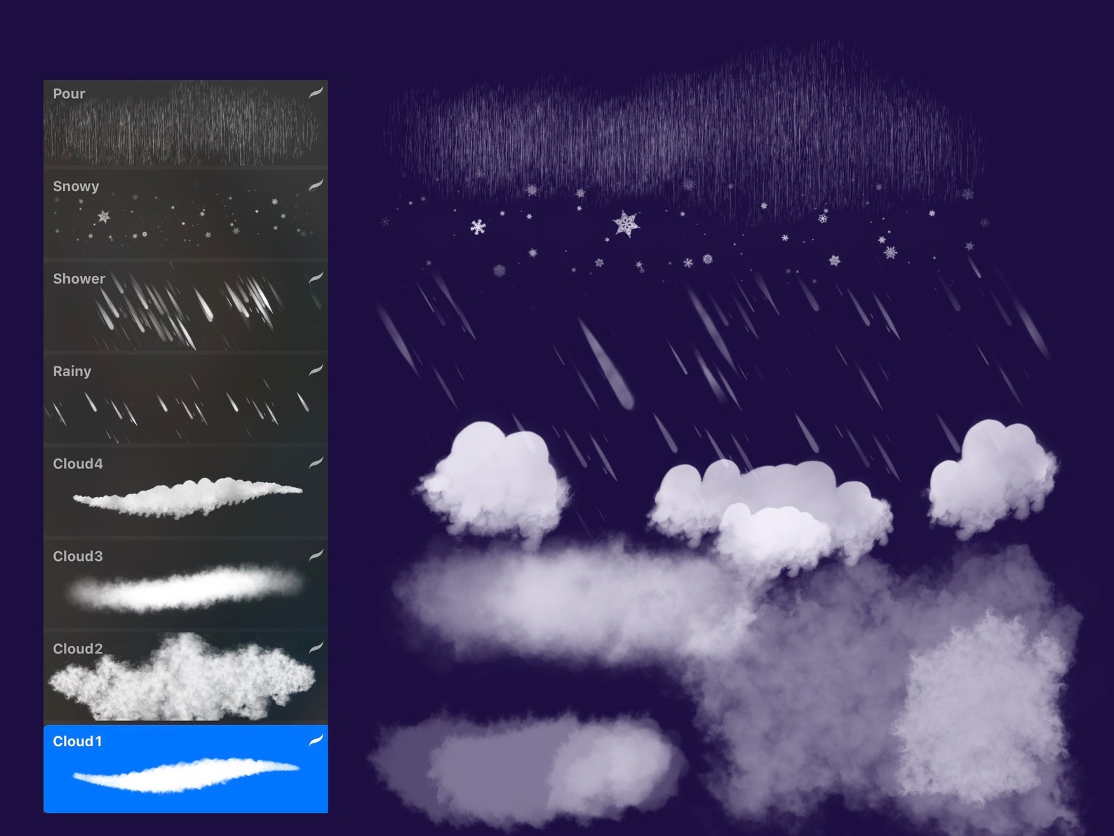 Procreate Rain and Cloud Brushes 8 Procreate Nature BUNDLE Etsy