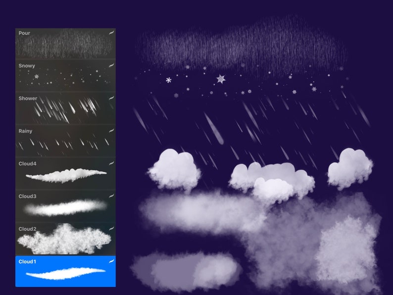 Procreate Rain and Cloud Brushes 8 Procreate Nature BUNDLE Etsy