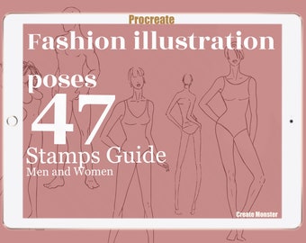 47 Procreate Fashion Pose - Procreate Body-stempels - Ipad-modesjabloon - Procreate Fashion Figure - Pose Stamps Set - Mannen en vrouwen
