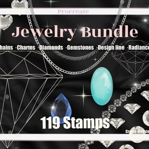 119 Procreate Stamp Sieraden Bundel Procreate Gems Diamond Diamond Procreate Tattoo Stamp Procreate Jewel stempel Procreate Chains Stamp afbeelding 1