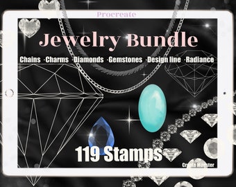 119 Procreate Stamp Jewelry Bundle -Procreate Gems Diamond - Diamond Procreate Tattoo Stamp - Procreate Jewel stamp -Procreate Chains Stamp