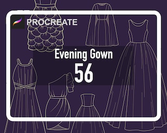 56 Procreate Dress Stamps - Procreate Evening Gown Stamps - Mode illustratie - Fashion Design- Anime -Textiel