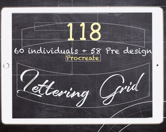 Ultimate Procreate Lettering Grid - Procreate lettering guide - 118 Stamps - procreate calligraphy - lettering tools - Lettering Grid