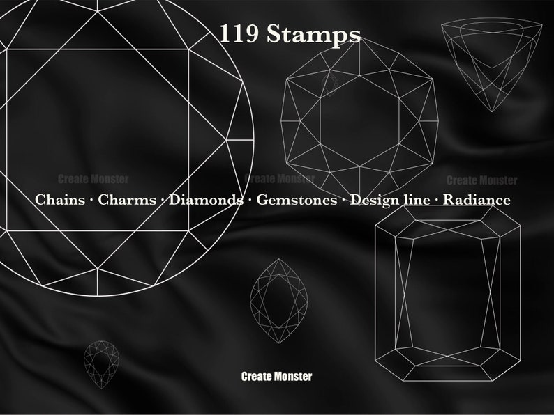 119 Procreate Stamp Sieraden Bundel Procreate Gems Diamond Diamond Procreate Tattoo Stamp Procreate Jewel stempel Procreate Chains Stamp afbeelding 2