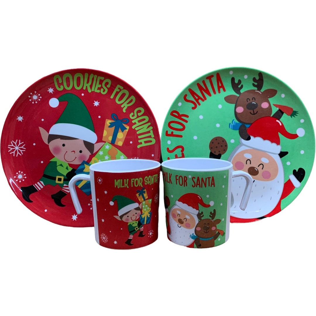 Cookies for Santa Plate and Mug Set Santa Elf Reindeer Melamine Wares