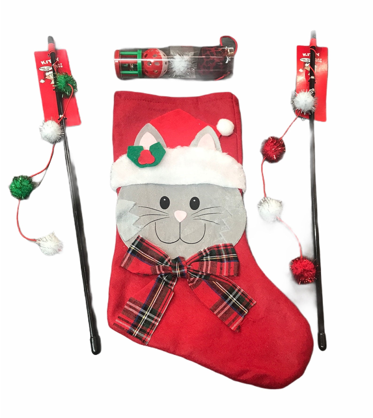 Christmas Cat Stocking Toys Festive Teaser Wand Crinkle Ball Etsy