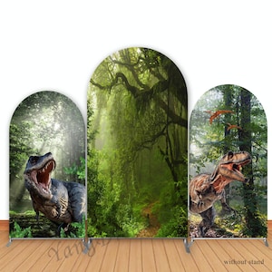 Dinosaur Party Photo Backdrop Arch Cover Jurassic World Birthday Double-Sided Photography Background Forest Fabric Decor Cover