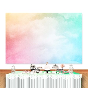 Colorful Watercolor Clouds Backdrop for Photography Kids 1st Birthday Baby Shower Wedding Photo Background Rainbow Vinyl Picture Banner