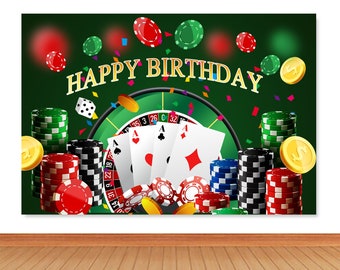 Poker Las Vegas Photo Backdrop 40th 50th Birthday Roulette Dice Casino Party Photography Background Colorful Chips Vinyl Photo Studio Props