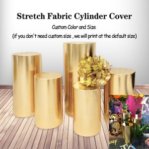 Gold Silver Shiny Metallic Stretch Fabric Cylinder Cover Wedding Photography Background Elastic Pedestal Cylinder Plinth Covers