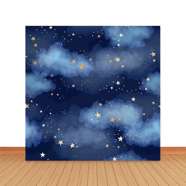 Watercolor Night Sky Photo Backdrop Twinkle Twinkle Little Star Clouds Gold Foil Photography Background Dark Blue Vinyl Photo Studio Prop