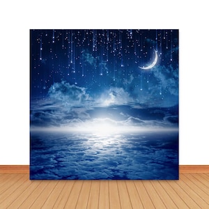 Sfondo fotografico con cielo stellato e luna, per bambini, primo compleanno, baby shower, sfondo fotografico, vinile blu navy lucido, accessori per studio fotografico