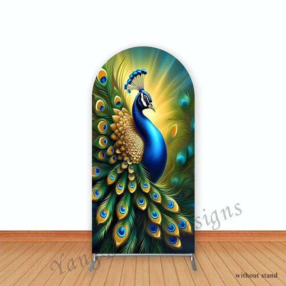 Krishna Theme Arch Photo Backdrop Cover Baby Shower Birthday Peacock Photography Background Polyester Fabric Photo Booth Cover