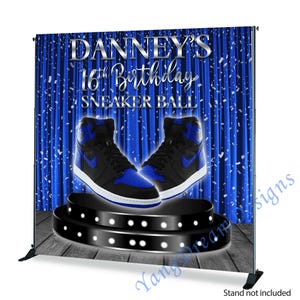 Sneaker Ball Birthday Photo Backdrop Royal Blue Photography Background Vinyl Polyester Photo Studio Banner