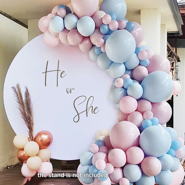 He or She Boho Round Photo Backdrop Custom Gender Reveal Party White Photography Background Circle Photo Studio Banner