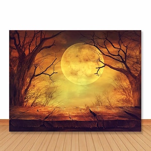 Halloween Full Moon Photo Backdrop Orange Ghost Forest Wooden Table Photography Background Horror Night Vinyl Photo Studio Props
