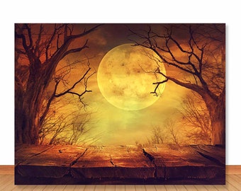Halloween Full Moon Photo Backdrop Orange Ghost Forest Wooden Table Photography Background Horror Night Vinyl Photo Studio Props