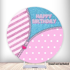 Prinses Leuke Rits Verjaardag Ronde Foto Achtergrond Roze Glitters Cartoon Fotografie Achtergrond Ballonnen Ronde Elastische Fotobanner:
