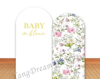 Baby in Bloom Arch Backdrop Cover: Wildflower Baby Shower Photo Background