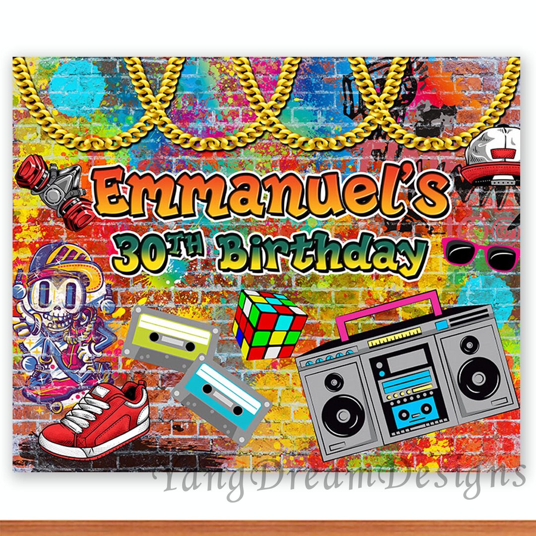 80S Hip Hop Dance Party Happy Birthday Backdrop