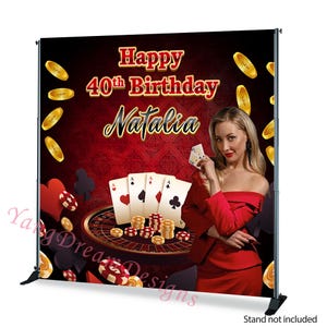 Kasino-Geburtstag-Kulisse Las Vegas Fotografie-Hintergrund-Pokerspielkarten-Bild-Rückseite