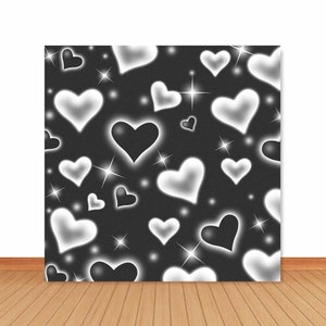 Early 2000s Black Heart Photo Backdrop 90s Love Valentines Wedding Bridal Shower Photography Background Bokeh Retro Vinyl Photo Studio Props