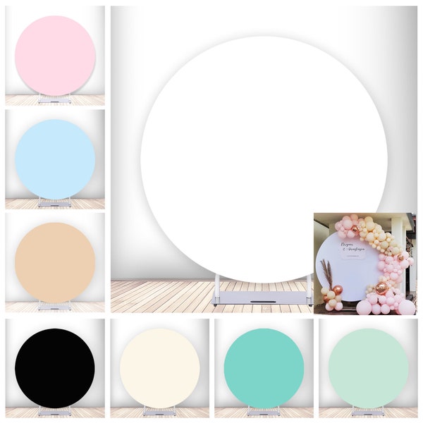 Toile de fond ronde blanche, couleur unie, personnalisée dans toutes les couleurs, fond de photographie pour baby shower, anniversaire de mariage, couverture