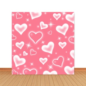 Y2K Pink Heart Photo Backdrop: Valentine&#39;s Day, Bridal Shower