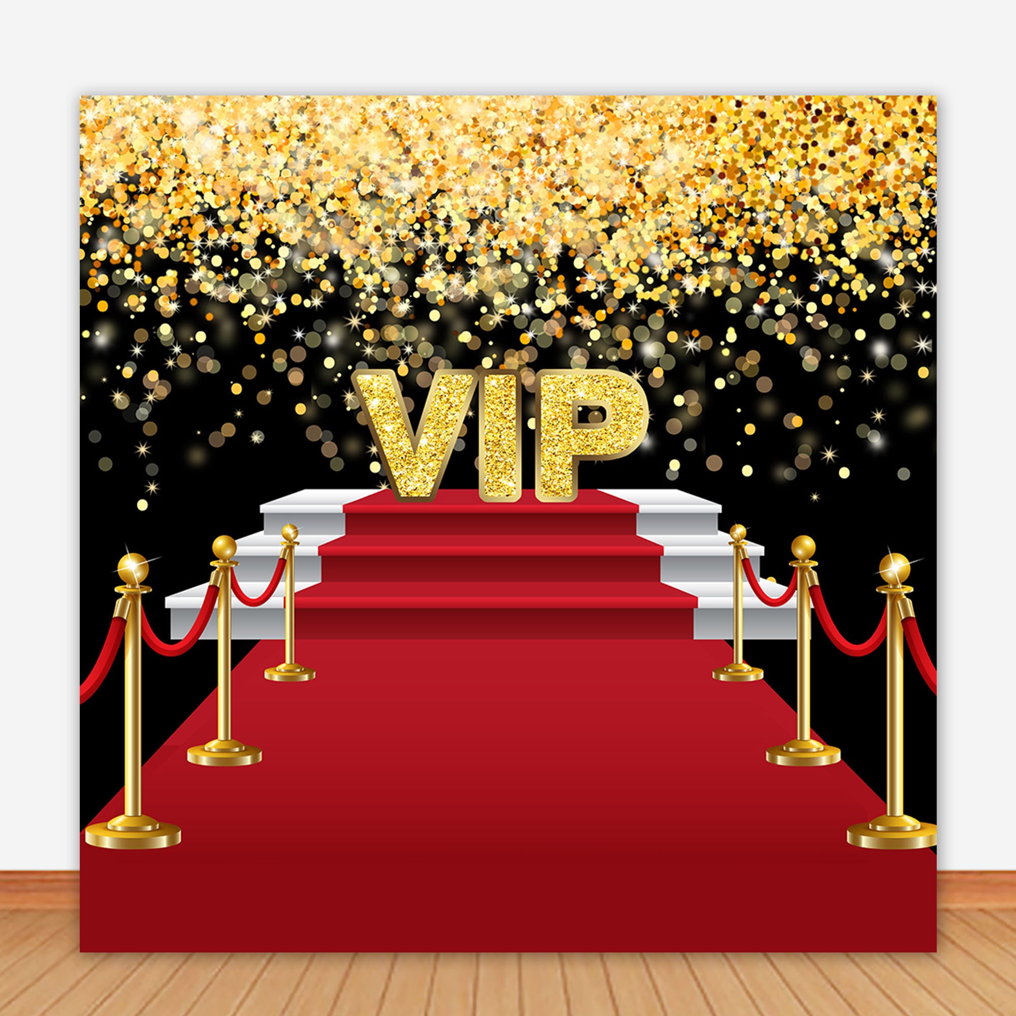 Toile de fond photo d'anniversaire VIP, tapis rouge, points dorés