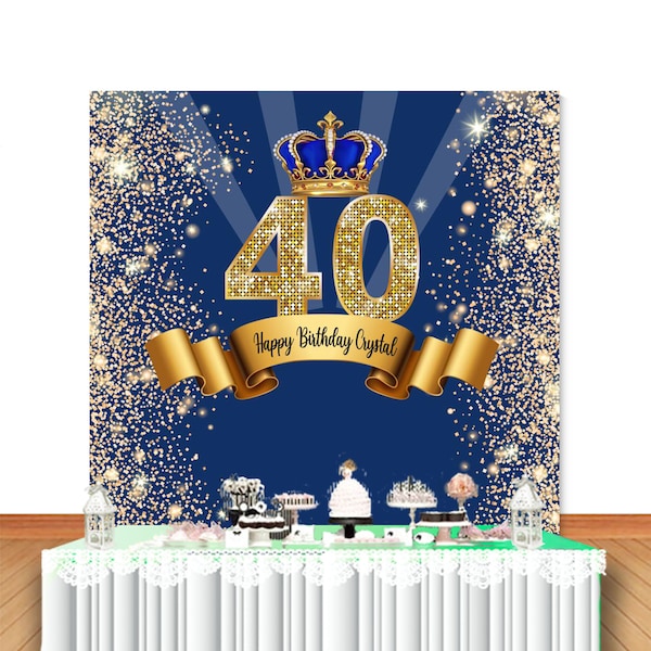 Happy 40th 50th 60th Birthday Photo Backdrop Gold Glitter Dots Photography Background Navy Blue Shiny Vinyl Photo Studio Prop