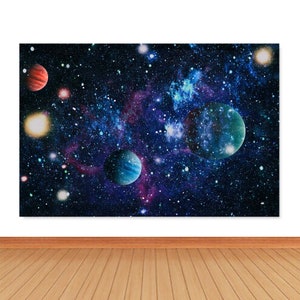 Planet and Galaxy Photo Backdrop Boys Birthday Party Star Nebula Outer Space Photography Background Navy Blue Photo Studio Prop