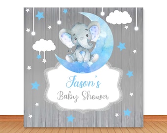 Cartoon Elephant Photo Backdrop Kid 1st Birthday Baby Shower Photography Background Twinkle Little Star Blue Vinyl Photo Studio Props