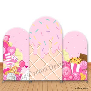 Sweet Candy Arch Photo Backdrop Cover Sweet One Birthday Ice Cream Candy Photo Backdrop Fabric Cover Baby Shower Background Decor Cover