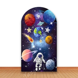 Space Theme Arch Backdrop Cover: Rocket, Planets, Astronaut