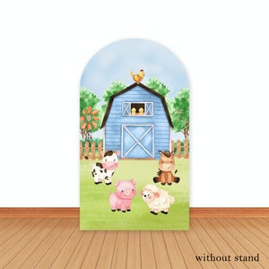 Farm Animals Arch Backdrop Cover: Barnyard Photo Props, Birthday Decor