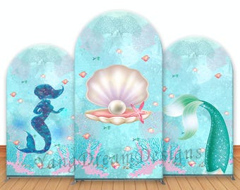 Fondo fotográfico de sirena con arco: Fiesta de cumpleaños y baby shower bajo el agua