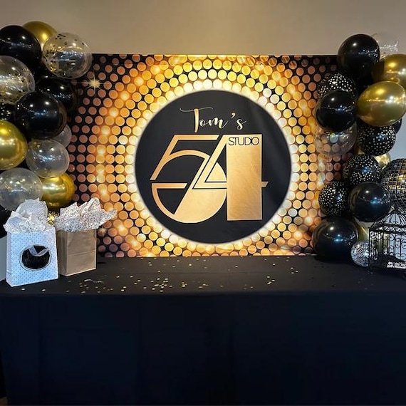 Happy 50th Birthday Backdrop Blue And Gold Glitter Balloon Diamonds Photography