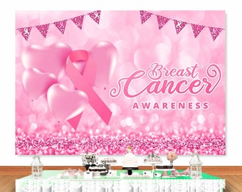 Breast Cancer Awareness Photo Backdrop Breast Cancer Survivor Party Courage Photography Background Pink Heart Vinyl Photo Studio Props