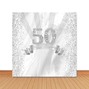 Happy 40th 50th Birthday Photo Backdrop Wedding Silver Glitters Dots White Feather Photography Background Diamonds Vinyl Photo Studio Props