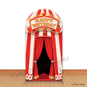 赤いサーカステントカーニバル写真背景アーチカバー：サーカス誕生日パーティーの装飾