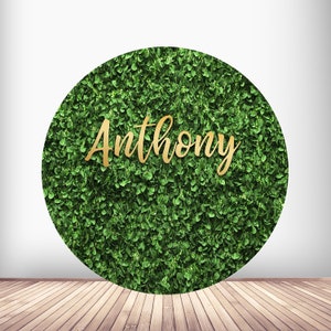 Custom Grass Wall Round Photo Backdrop Happy Birthday Wedding Bridal Shower Photography Background Green Circle Elastic Banner