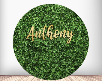 Custom Grass Wall Round Backdrop Cover: Birthday, Wedding, Shower