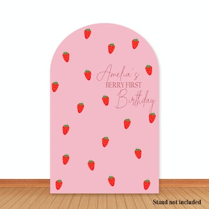 Strawberry Birthday Arch Cover Photo Backdrop Berry First Birthday Pink Double-Sided Photography Background Photo Studio Cover