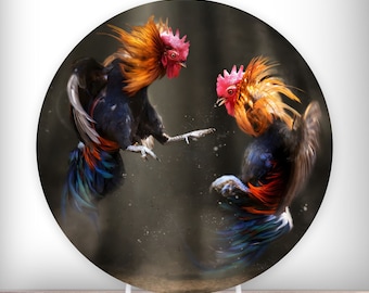 Toile de fond photo ronde Fighting Roosters couverture de cercle