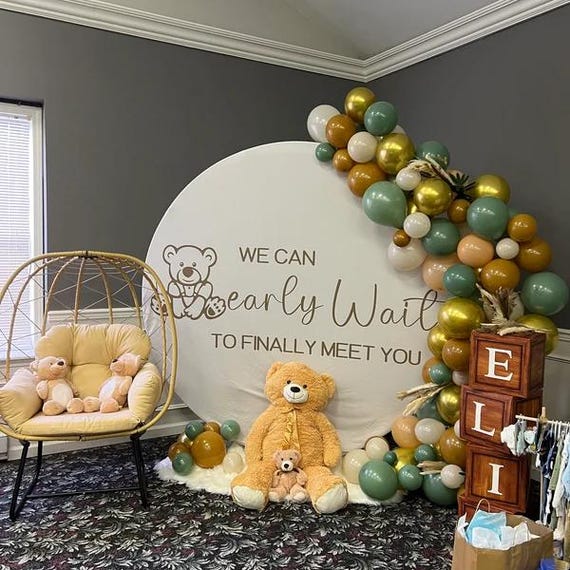 Teddybär-Bogen-Hintergrund – 0,8 X 1,8 M, Dehnbarer Partyhintergrund Mit Sprüchen