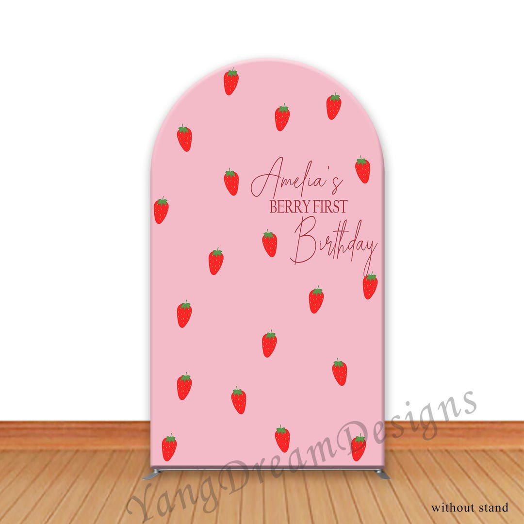 Strawberry First Birthday Arch Backdrop: Pink Berry Party Photo Cover ...