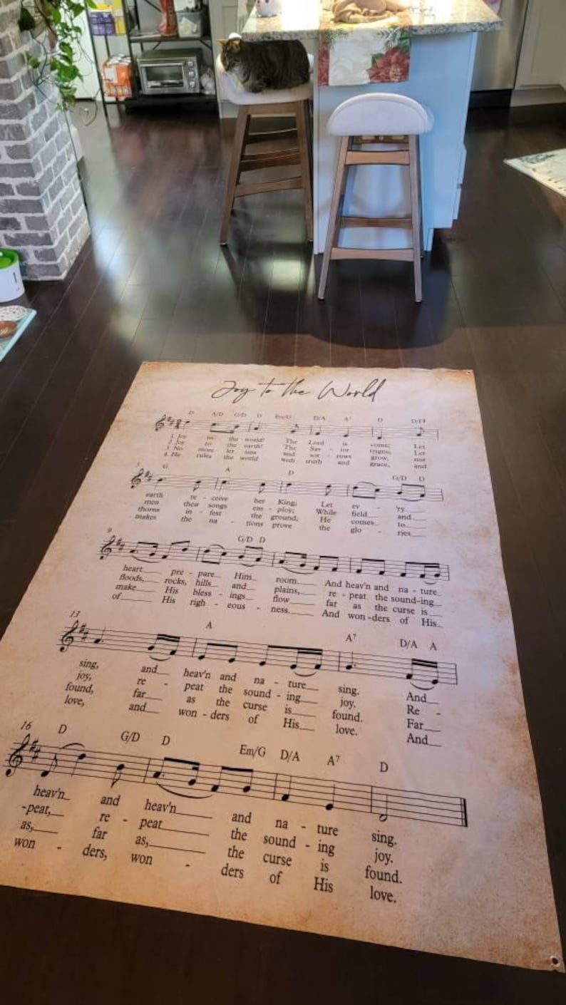 Joy to the World Christmas Backdrop: Vintage Sheet Music Decor image 4