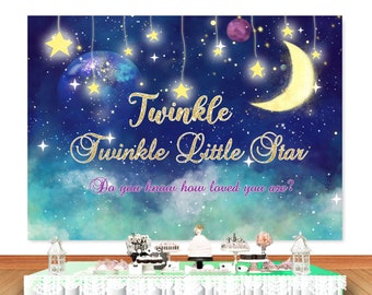 Twinkle Twinkle Little Star Photo Backdrop Kids 1st Birthday Starry Sky Photography Background Blue Purple Shiny Vinyl Photo Studio Props