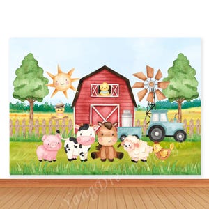 Fondo fotográfico de cumpleaños con animales de granja, fondo fotográfico de casa de granja, póster de estudio fotográfico